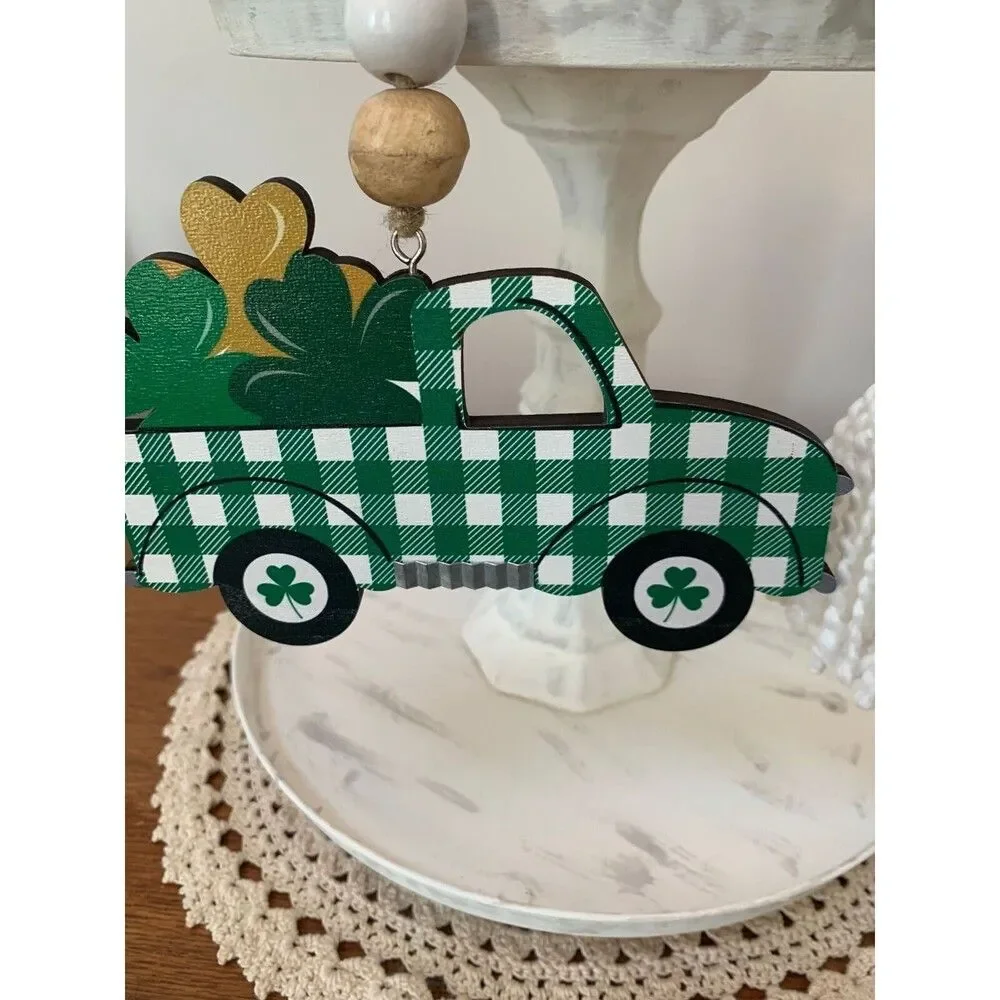 St Patrick’s Day Truck Tiered Tray Decor, St Patrick’s Day Beaded Garland Truck